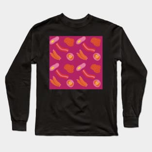 English breakfast pattern on pink Long Sleeve T-Shirt